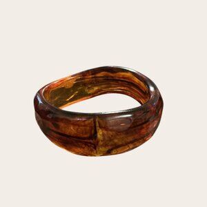Vintage Root Beer Lucite Wave Bangle Bracelet 2.5" Inside Diameter Wide Retro St